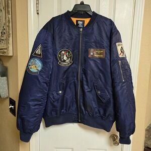 AVIDACE Classic Bomber Jacket Nylon Mens XL Black Fighting Patch‎ Work